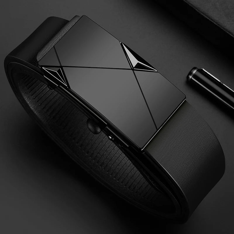 Men’s Automatic Buckle Belt PU Leather Fashion Business Belt Luxury Adjustable Jeans Waist Strap