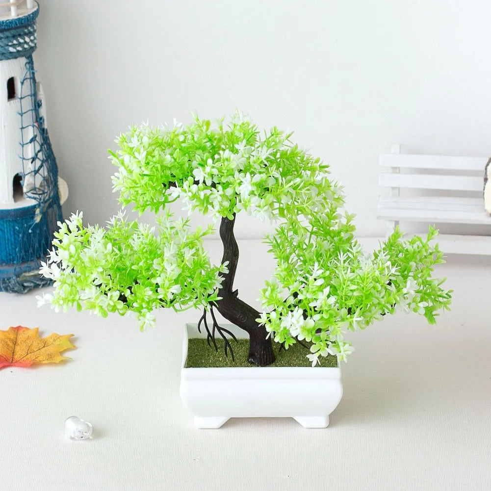 Artificial Bonsai Tree Pot Fake Plant Flowers Potted Ornament for Home and Office Garden Decor