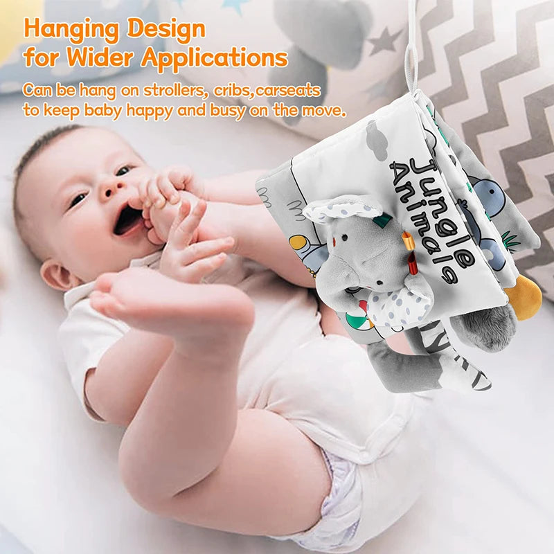 QWZ Soft Baby Cloth Books 3D Touch Feel High Contrast Sensory Stroller Toy for Newborns & Infants