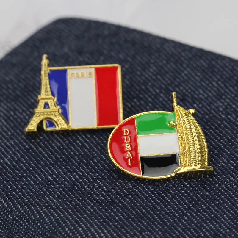 National Flags Enamel Pins Brooch Set – France, Spain, USA, UK, Italy, Canada, Dubai & More Gifts