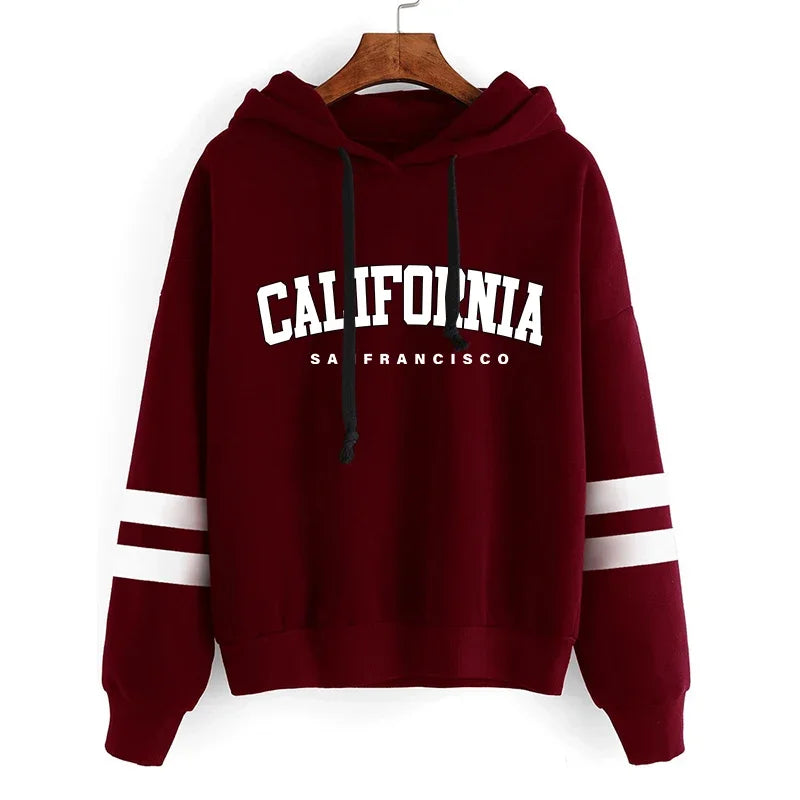 CALIFORNIA Women’s Tracksuit Casual Stripe Hooded Sweatshirt & Pants Set Sportswear S-3XL