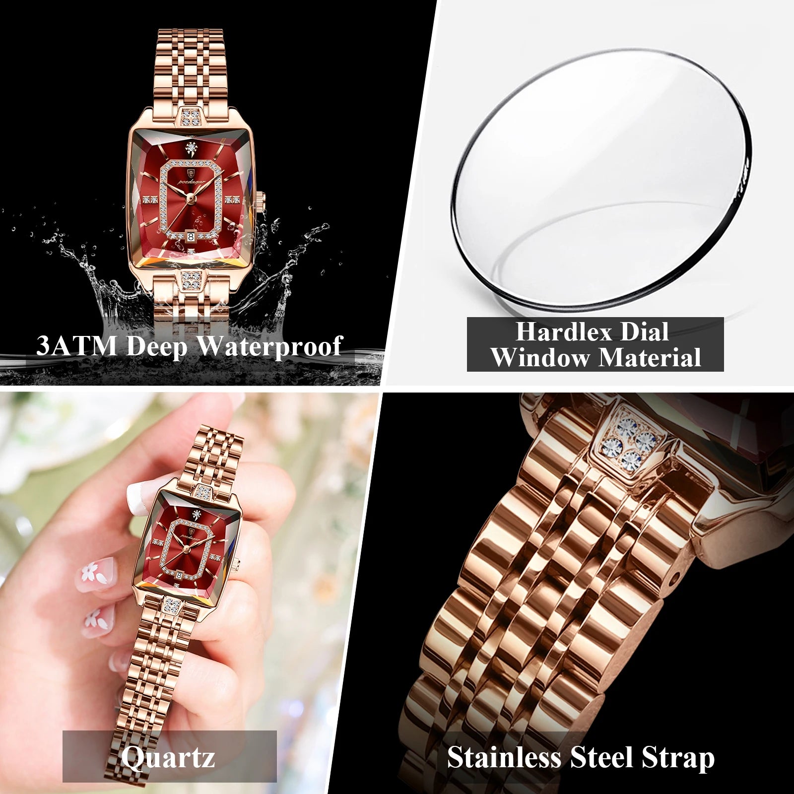 POEDAGAR Women's Luxury Watch Elegant Stainless Steel Waterproof Quartz Wristwatch with Date Display