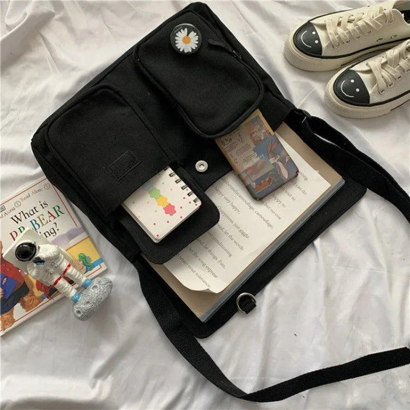 Cute Canvas Shoulder Bag for Women – Harajuku Crossbody Messenger Pouch, Casual Small Bag for Girls