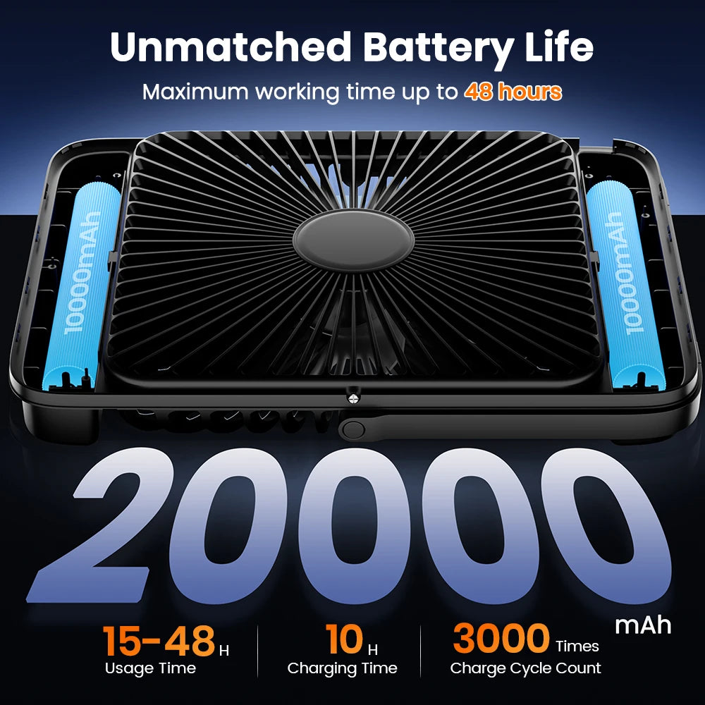 WARMCO D4 Portable Desk & Camping Fan – 20000mAh Rechargeable, Silent, LED Light, 48H Runtime