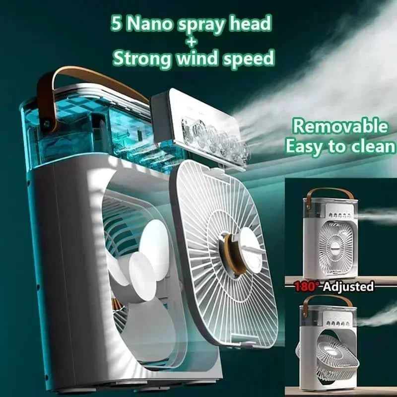 KUALOOL 3-in-1 Portable Mini Air Conditioner Fan Humidifier Cooling Fan with LED Night Light