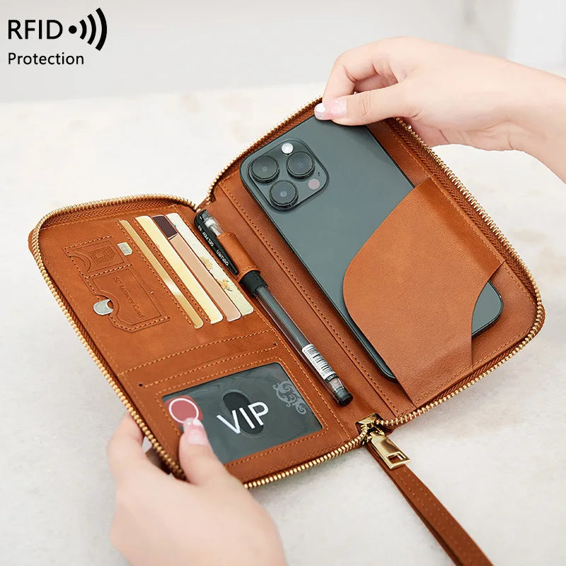 New Leather Passport Cover RFID Blocking Wallet | Travel Essentials & Zipper Phone Bag