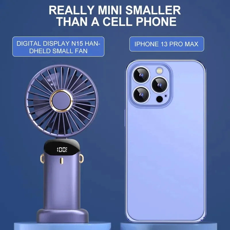 Handheld Mini Fan Foldable Portable Neck Hanging USB Rechargeable 5 Speed Fan with Stand