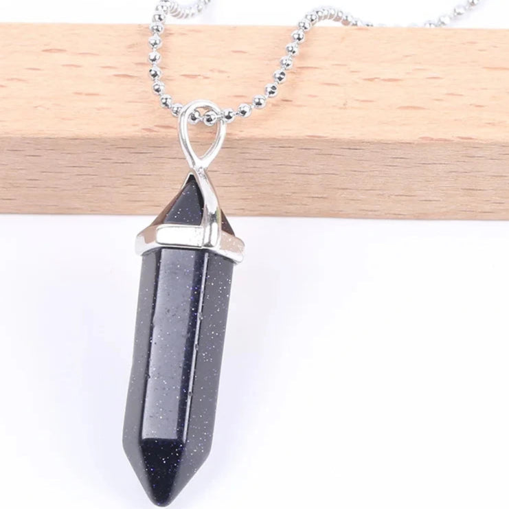 Natural Gemstone Hexagonal Bullet Necklace Quartz Crystal Pendant Chakra Healing Reiki Jewellery