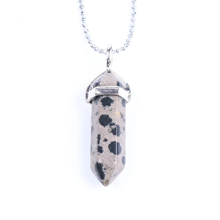 Natural Gemstone Hexagonal Bullet Necklace Quartz Crystal Pendant Chakra Healing Reiki Jewellery