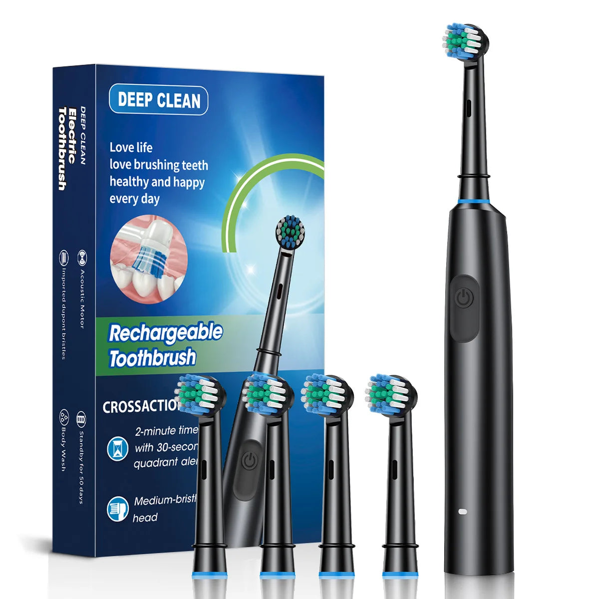 Electric Toothbrush rechargeable for adults with teeth whitening plaque removal 5 modes and 8 heads