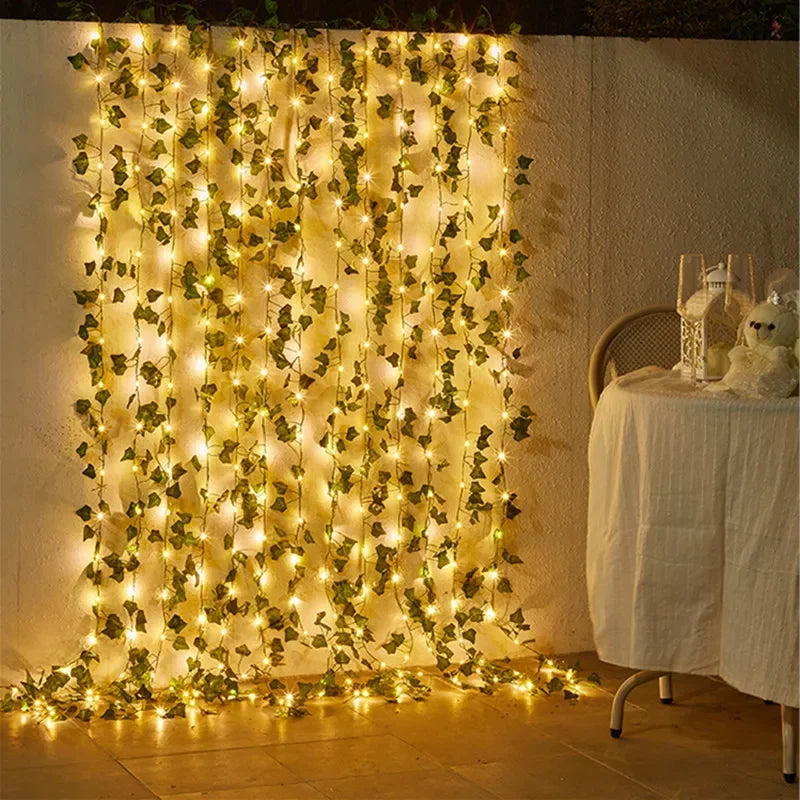 Flower Green Leaf Vine Fairy String Lights LED Garland Battery Powered Home Garden Decoration