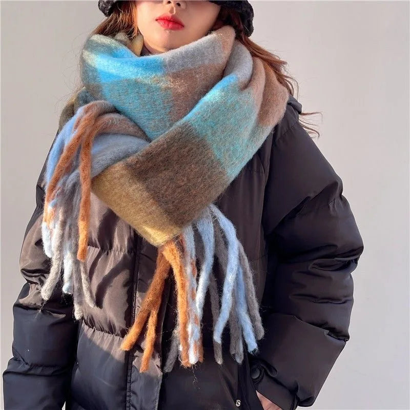 Women's Winter Cashmere Shawl & Warm Plaid Pashmina Scarf with Tassels – Stylish & Cosy