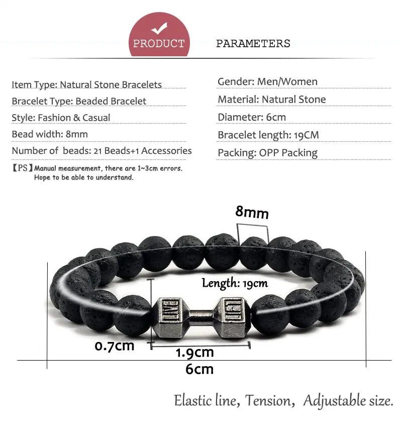 Lava Bracelet – Black Volcanic Stone with Matte Dumbbell Beads