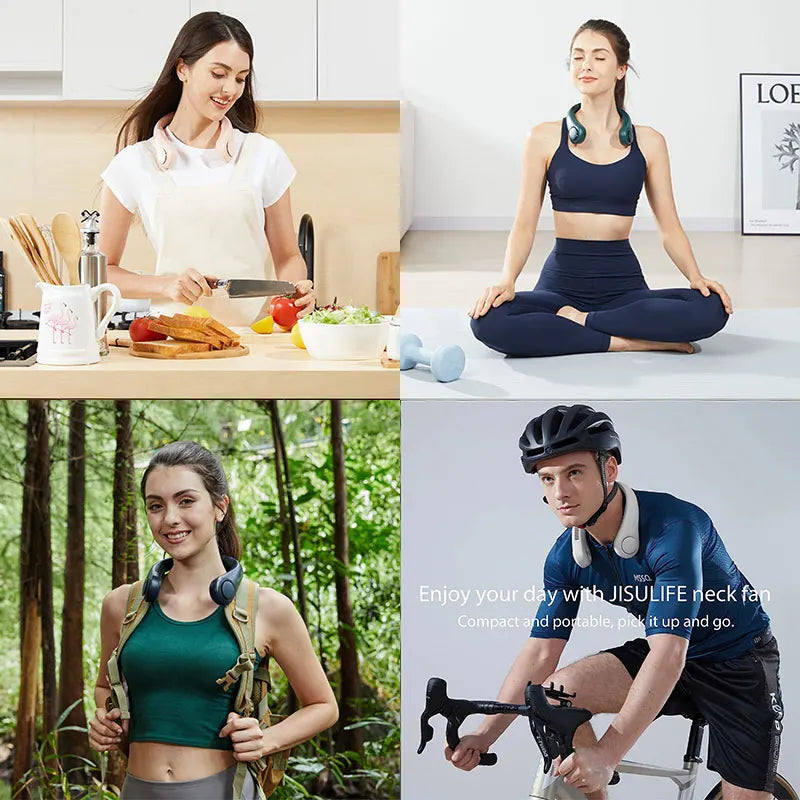 JISULIFE Portable Neck Fan, 4000mAh Rechargeable Battery, 5 Speeds Bladeless Hands-Free Cooling