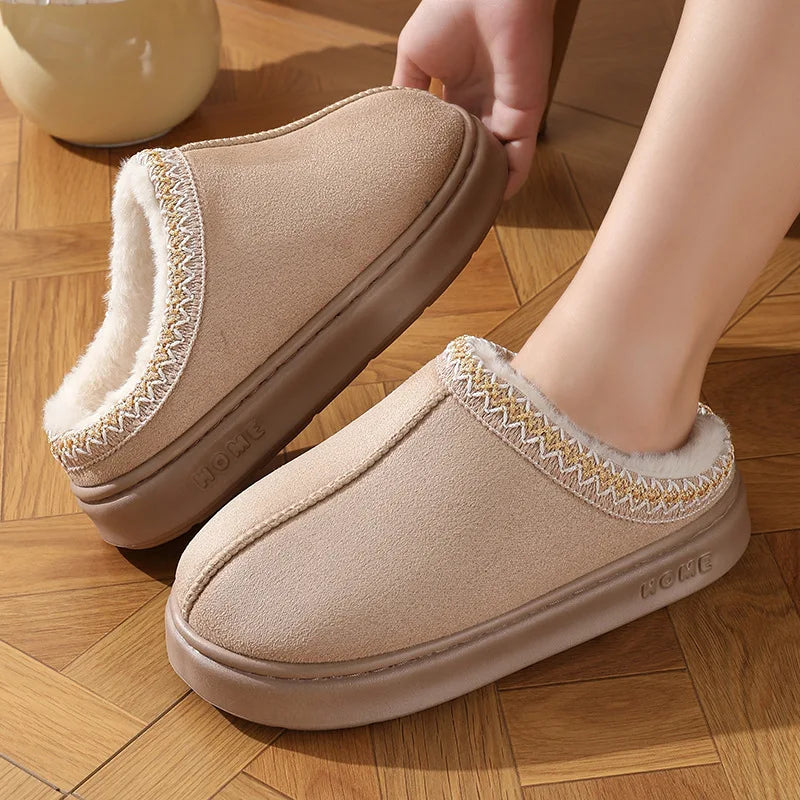 New Fluffy Platform Slippers for Women – Plush Warm Winter Cotton House Shoes