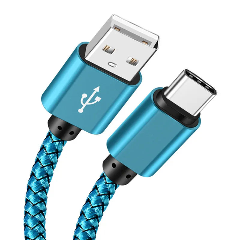 USB A to Type-C Fast Charging Cable 2A Nylon Data Cable for iPhone, Android, Huawei, Samsung Devices