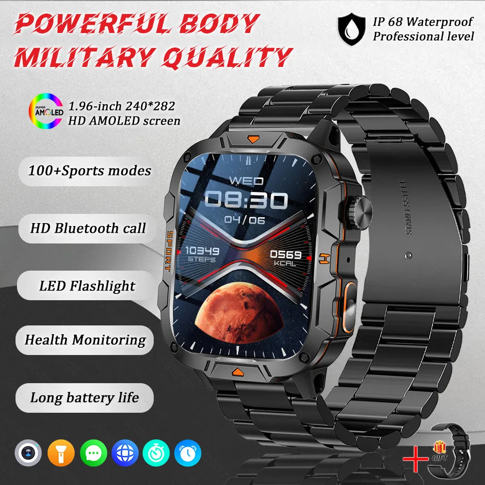 GUHUAVMI 2025 military grade smart watch men 1.96" amoled 5atm waterproof fitness tracker calls