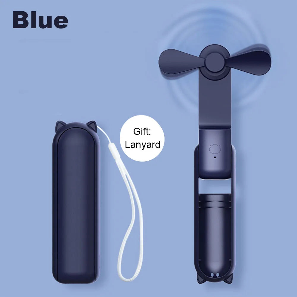 Portable USB Rechargeable Fan 2000mAh 3 Speed Mini Handheld Foldable Pocket Travel Fan with Power Bank
