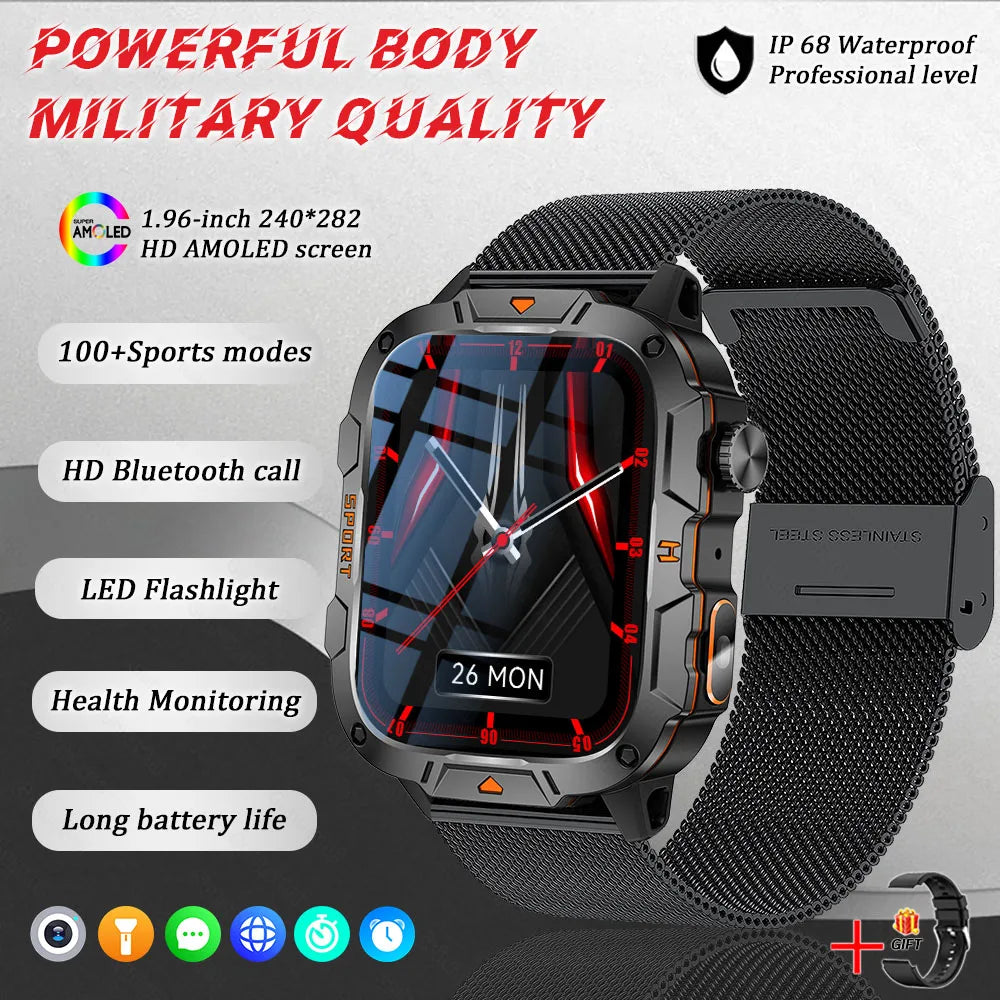 GUHUAVMI 2025 military grade smart watch men 1.96" amoled 5atm waterproof fitness tracker calls