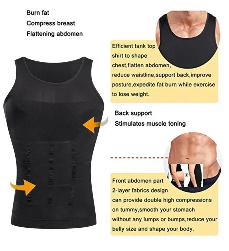 Men's Slimming Compression Vest – Seamless Body Shaper, Waist Trainer, Belly Control Undershirt