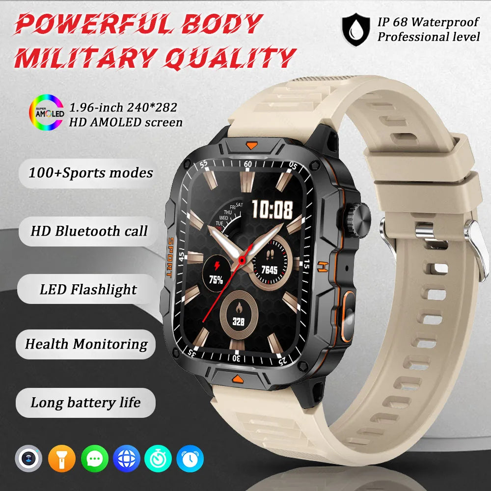 GUHUAVMI 2025 military grade smart watch men 1.96" amoled 5atm waterproof fitness tracker calls