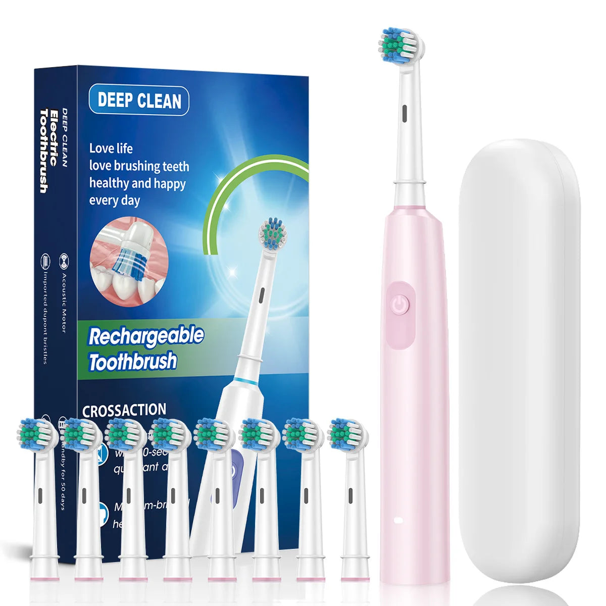 Electric Toothbrush rechargeable for adults with teeth whitening plaque removal 5 modes and 8 heads