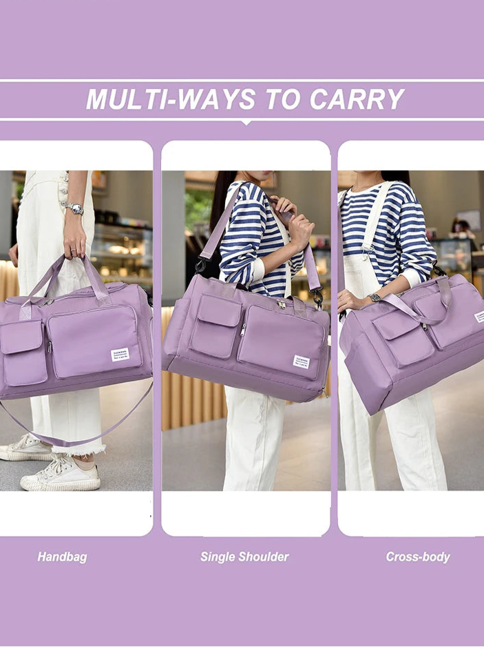 Carry on travel bag large capacity weekender overnight duffle with shoe compartment for women