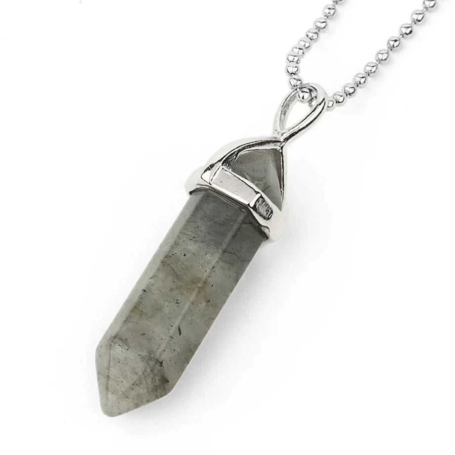 Natural Gemstone Hexagonal Bullet Necklace Quartz Crystal Pendant Chakra Healing Reiki Jewellery
