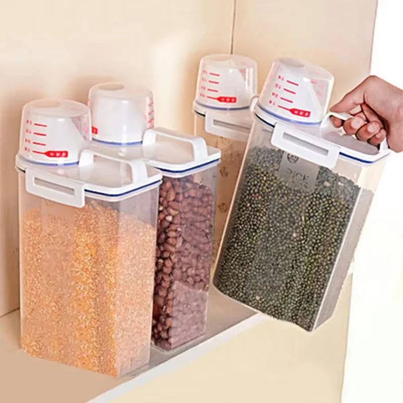 Airtight 2KG Grain Storage Container with Measuring Cup & Lid – Moisture-Proof Food Box