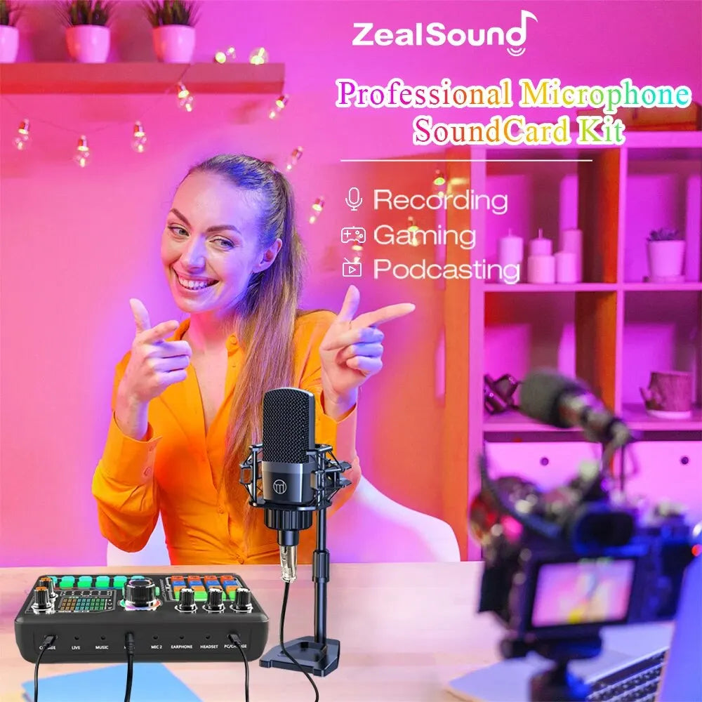 ZealSound P300 Podcast Microphone & Sound Card Kit for Streaming, Recording, Gaming and Vlogging Gear