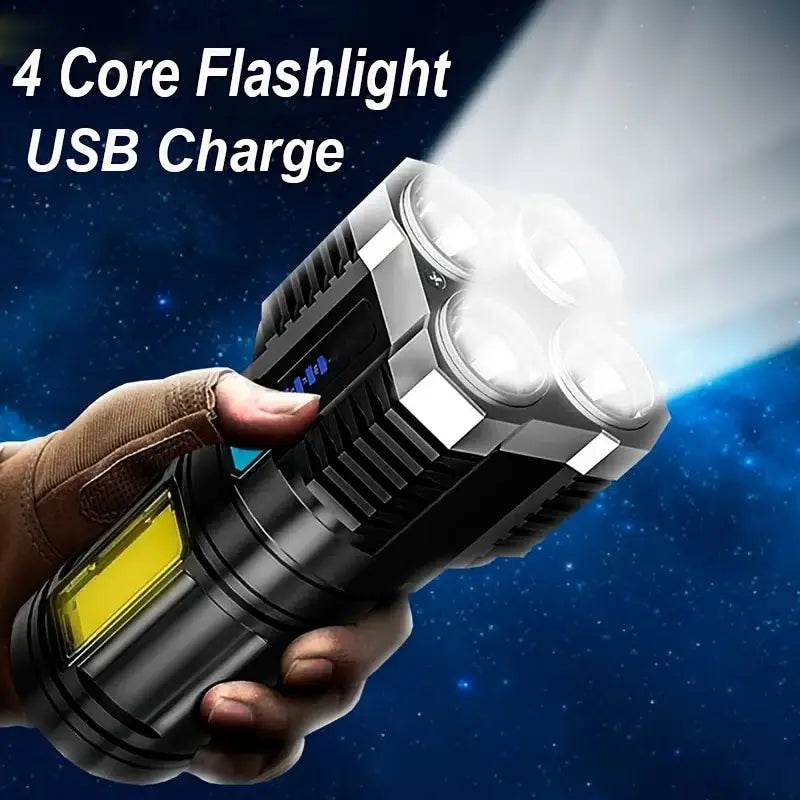 High Power LED Flashlight Camping Torch with 4 Lamp Beads COB Side Light Rechargeable