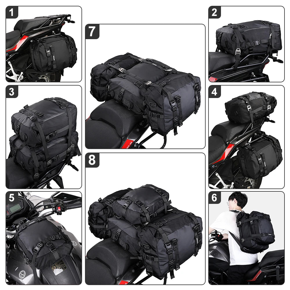 RHINOWALK Motorcycle Back Seat Bag – 10/20/30L Waterproof Saddle Bag, Multifunctional Backpack