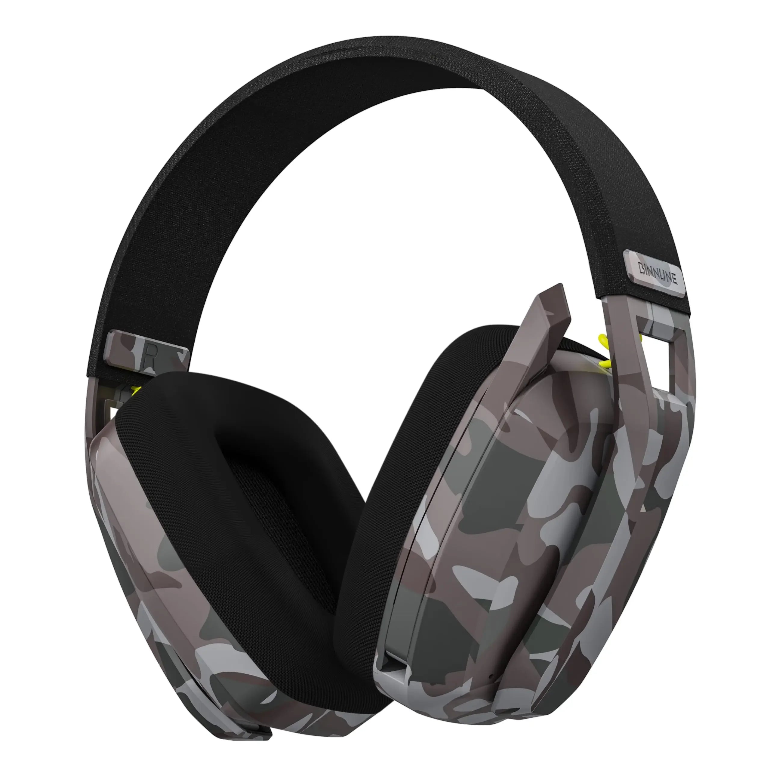 BINNUNE BW06 wireless gaming headset in a stylish camouflage design, ideal for gaming on PS5, PS4, PC, and Mac.