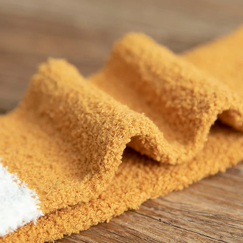 Autumn Winter Coral Velvet Cat Claw Socks – Warm Middle Tube Sleep & Floor Socks for Women Girls