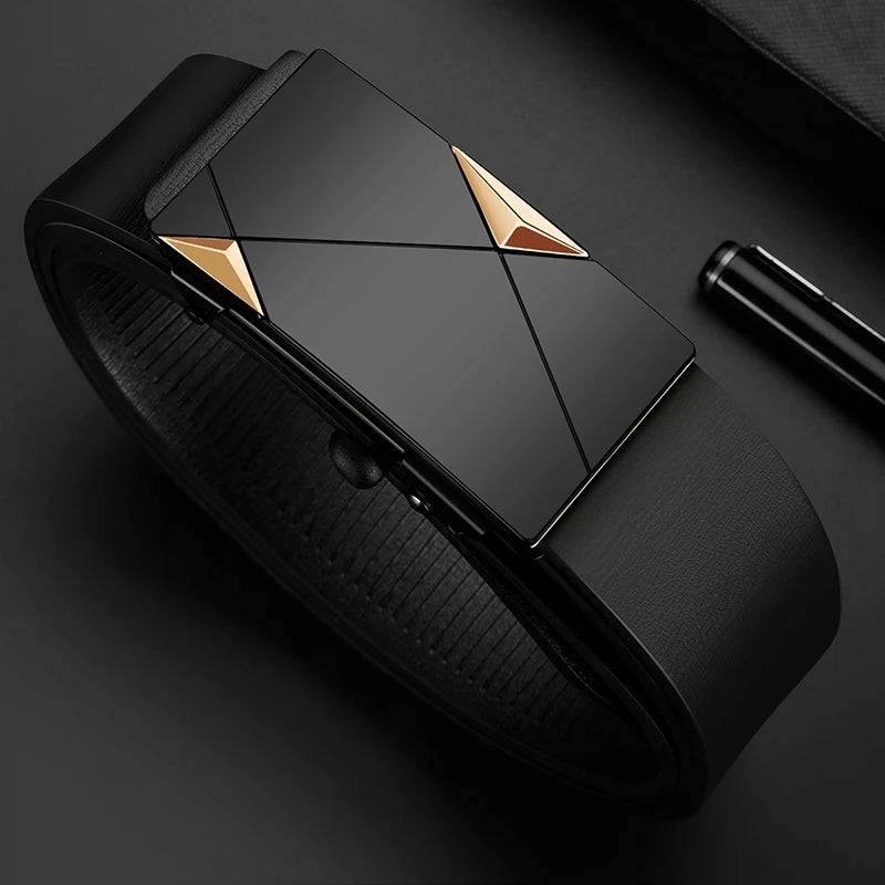 Men’s Automatic Buckle Belt PU Leather Fashion Business Belt Luxury Adjustable Jeans Waist Strap