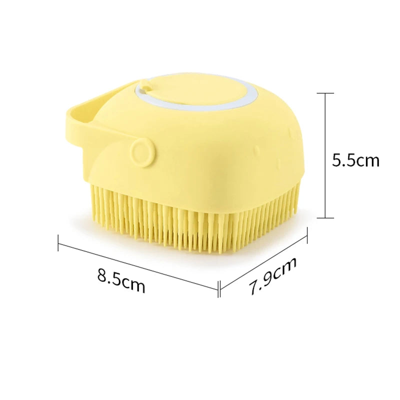 Silicone Pet Bath Brush with Built-In Soap Dispenser – Gentle Grooming for Dogs & Cats