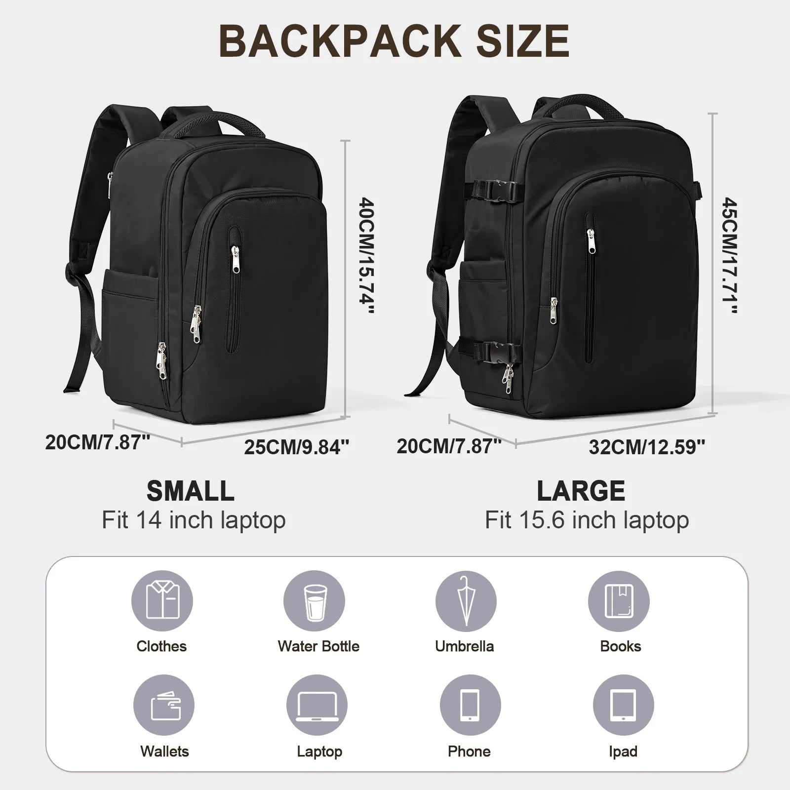 Laptop Travel Backpack Women Men Aircraft Carry-On 45x36x20 and 40x20x25 underseat bag requirements