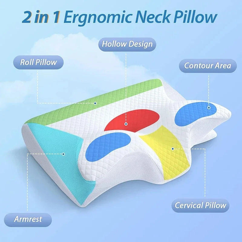 MOYU 2-in-1 Ergonomic Memory Foam Pillow for Neck Support, Cervical Relief, Sleep & Travel Comfort