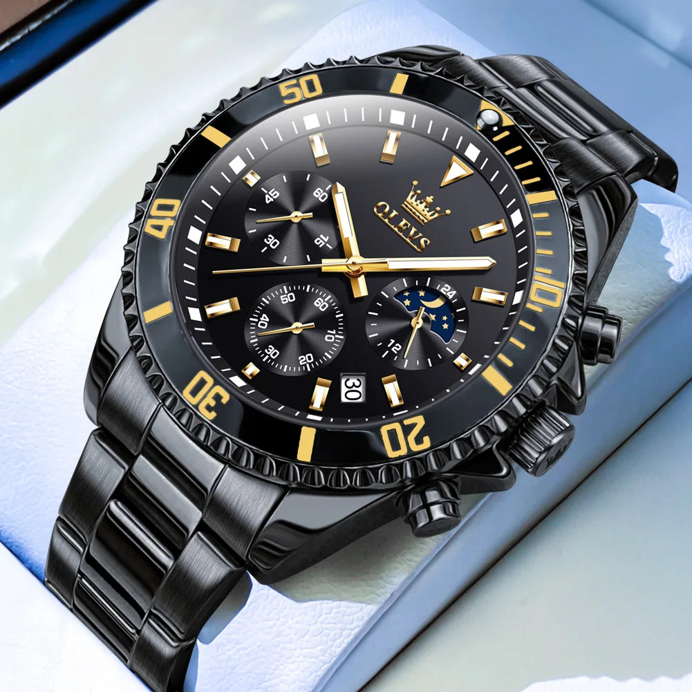 OLEVS 2870 LUXURY GOLDEN WATCH FOR MEN BUSINESS FASHION WATERPROOF QUARTZ MOON PHASE TIMEPIECE