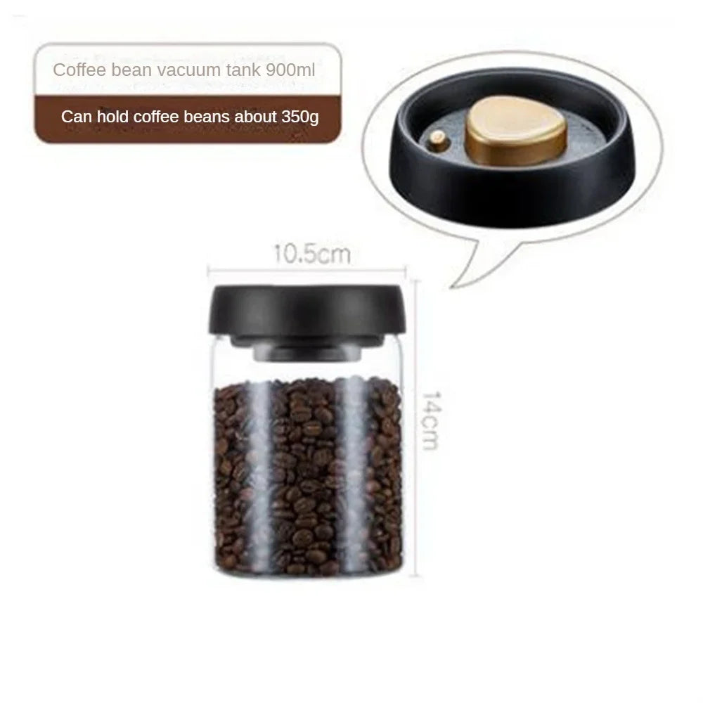 Coffee Beans Vacuum Sealed Glass Storage Jar Airtight Transparent Moisture-Proof Food Container