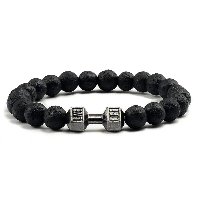 Lava Bracelet – Black Volcanic Stone with Matte Dumbbell Beads