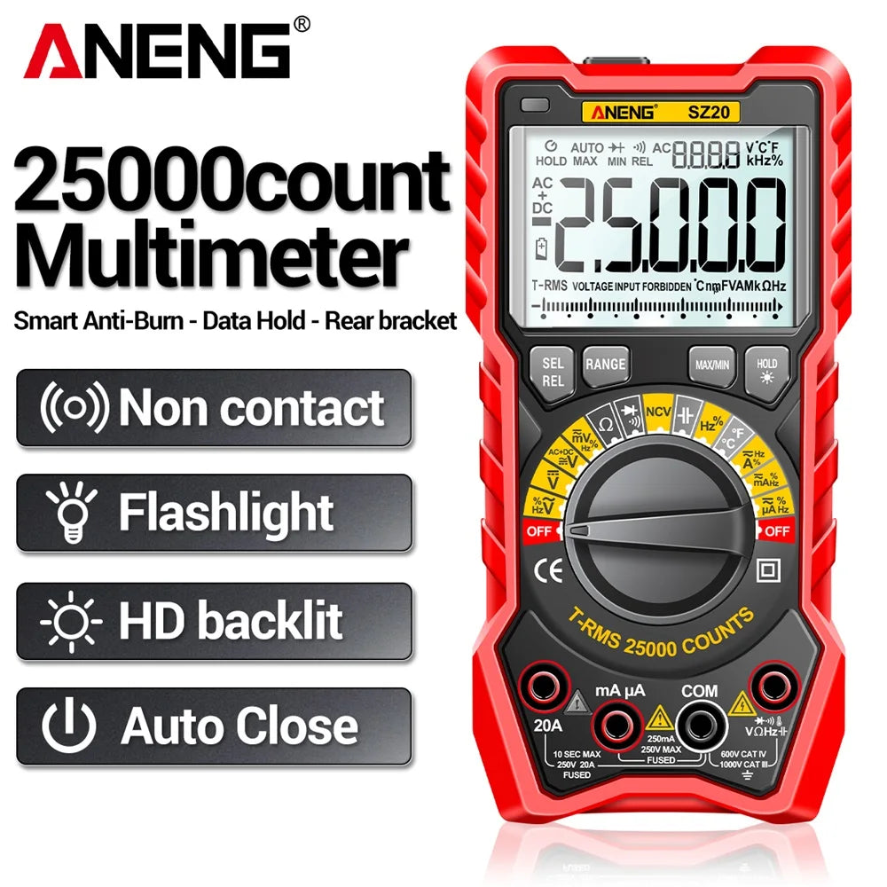 ANENG SZ20 Digital Multimeter – 25000 Counts Smart Manual Range Tester, True RMS AC/DC Voltmeter