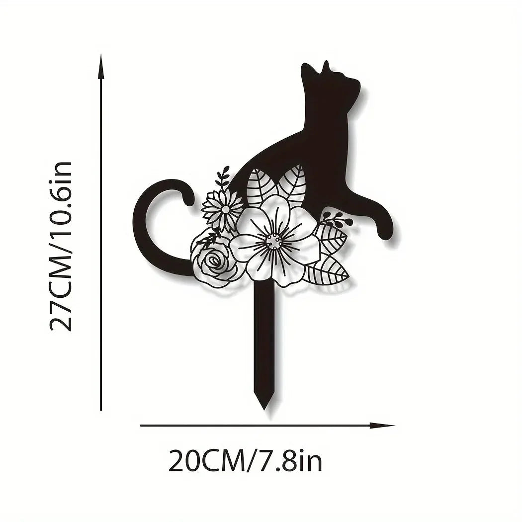 Exclusive Cute Cat Garden Silhouette – Tiki-Inspired Cat Family Garden Stakes Outdoor Decor Statues