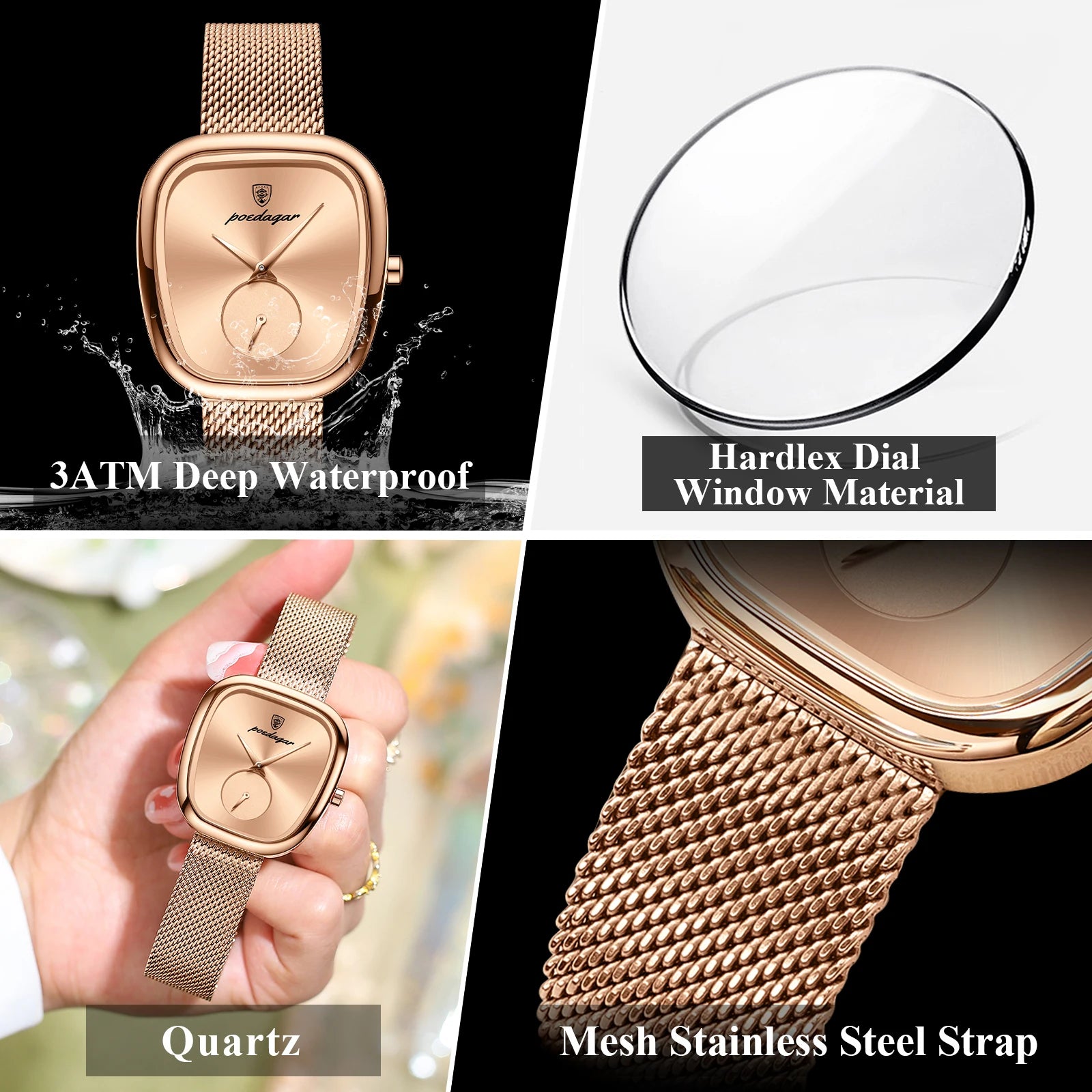 POEDAGAR Elegant Stainless Steel Mesh Ladies Quartz Watch Waterproof Fashion Casual Women’s Reloj