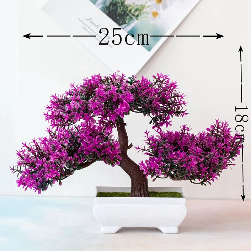 Artificial Bonsai Tree Pot Fake Plant Flowers Potted Ornament for Home and Office Garden Decor
