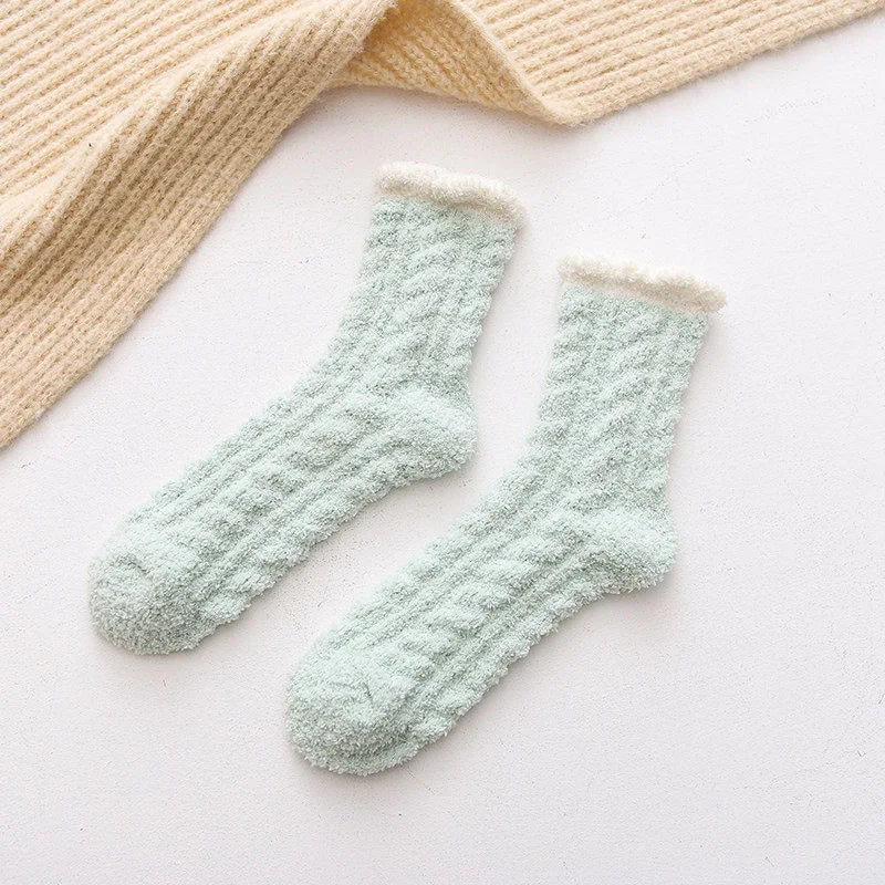 Autumn Winter Coral Velvet Cat Claw Socks – Warm Middle Tube Sleep & Floor Socks for Women Girls