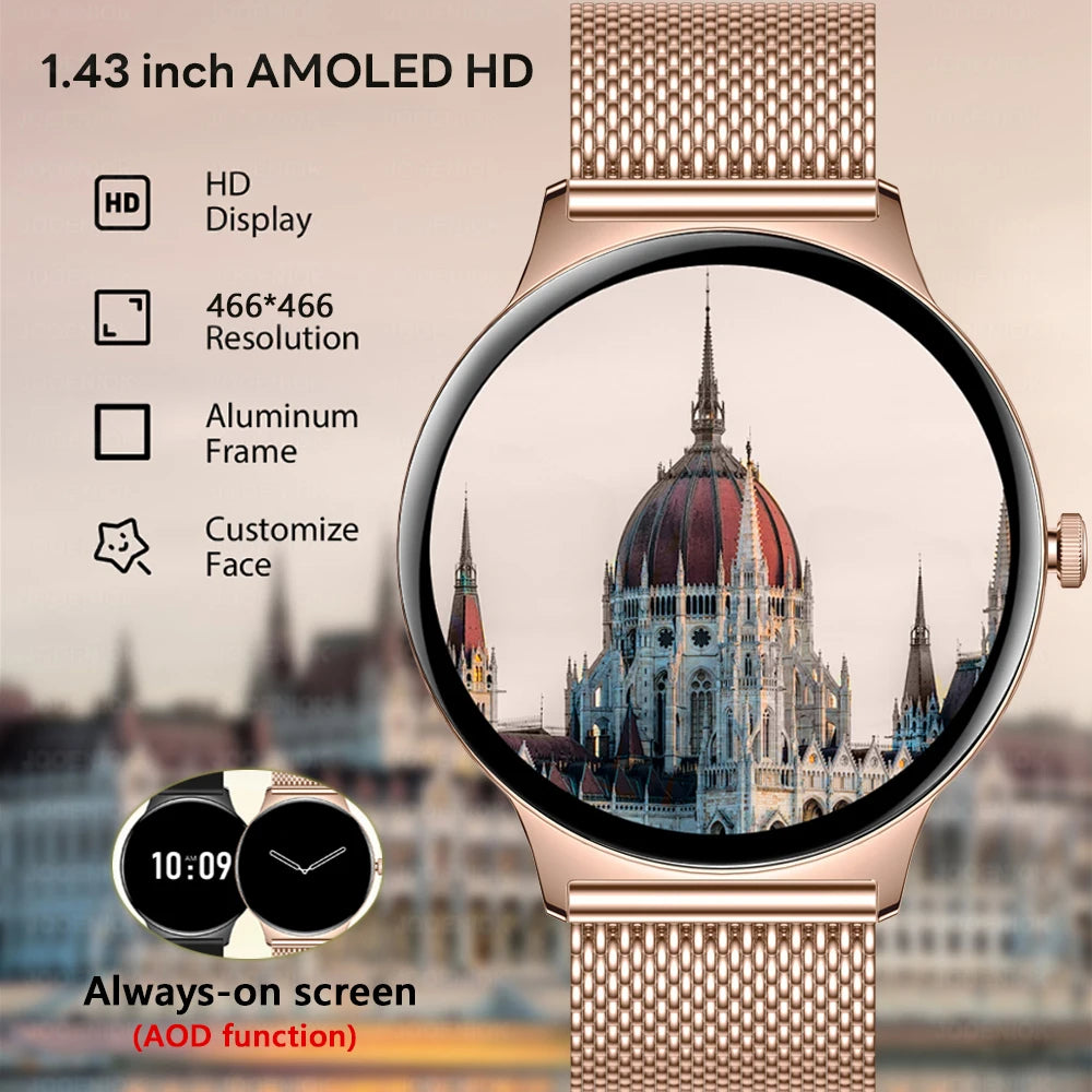 Ultra Thin Smart Watch Women 1.43 Inch AMOLED Screen Bluetooth Call Fashion Fitness Smartwatch