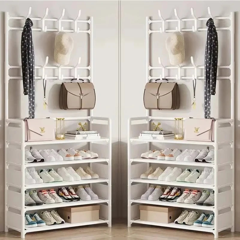 Multi-Layer Shoe Rack & Clothes Hanger – DIY Floor-Standing Storage Organiser for Living Room