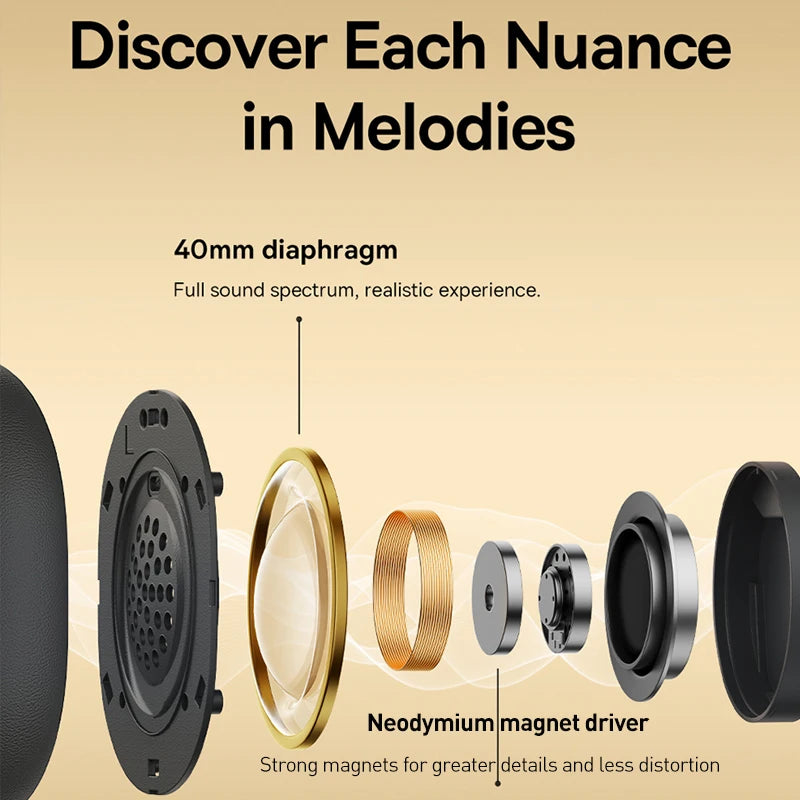 BASEUS Bowie D05 Wireless Headphones – Bluetooth 5.3, 3D Spatial Audio, 40mm Driver, 70H Playtime