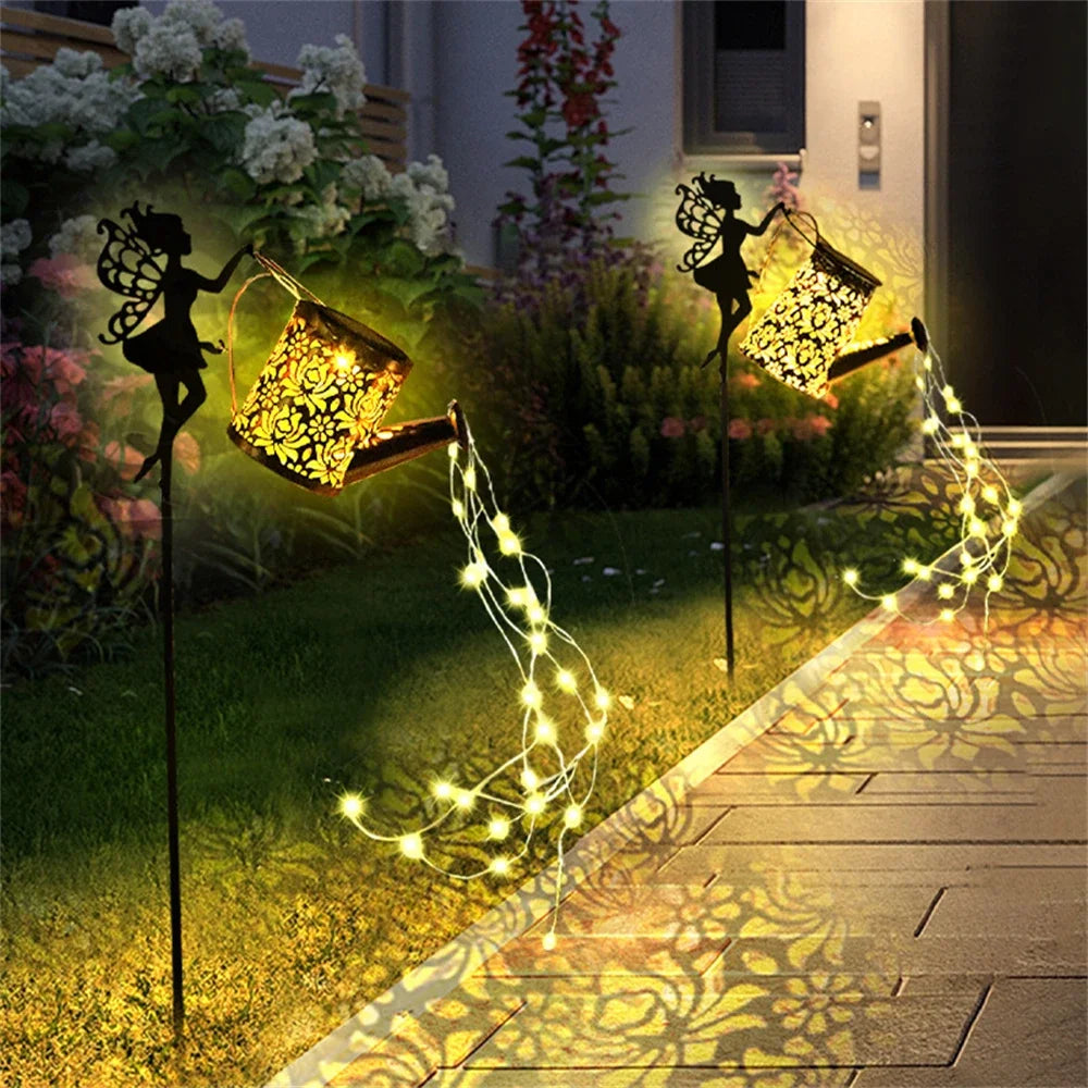 WHATOOK Solar Fairy Watering Can Lights Outdoor Garden Decor Vintage Metal Hanging Kettle Light